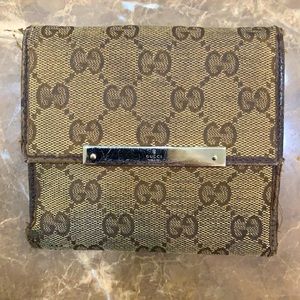 Gucci Monogram Beige /brown Wallet Used Condition